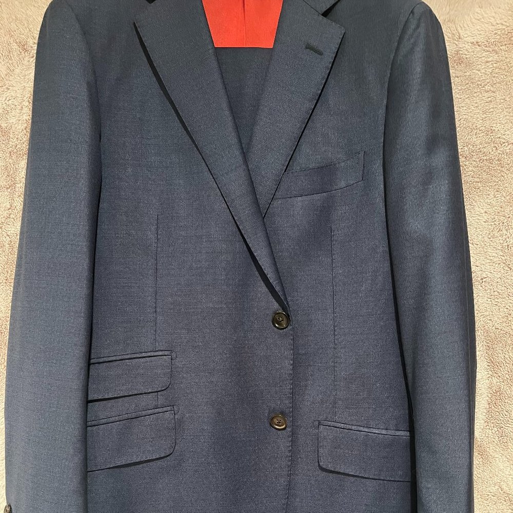 SUITSUPPLY Sienna Blue Birds Eye Vitale Barberis Canonico 100% Wool Sz 42 R